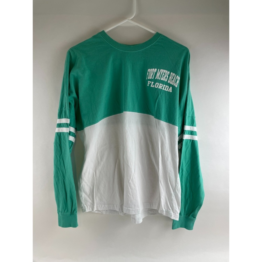 Sky Shirt Women's Size Small Green White Round Neck Slv Fort Myers Beach Florida